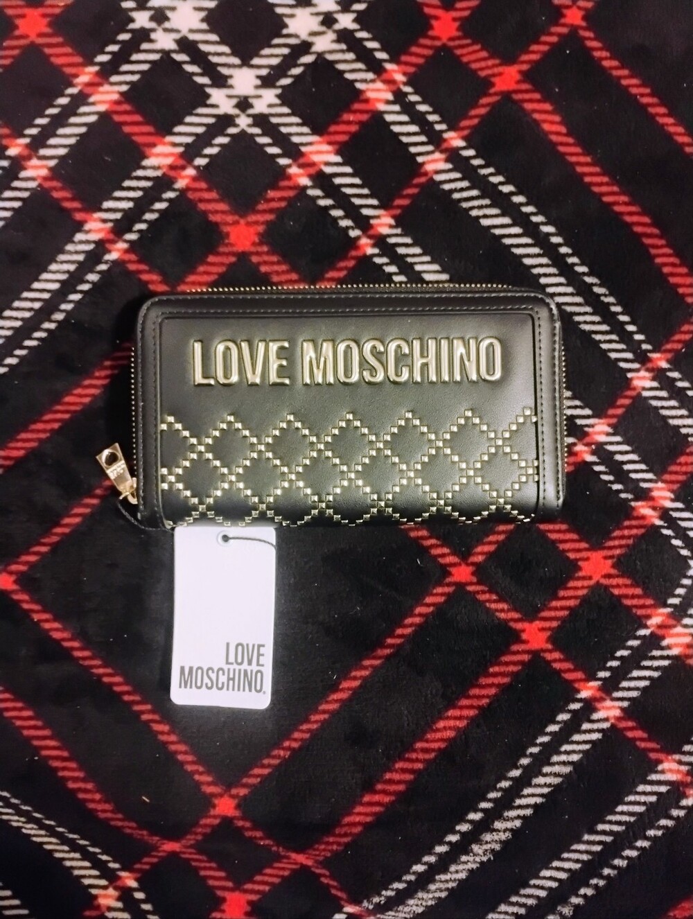 Women's Brand New With Tags Large Quilted- Studded Love Moschino Wallet